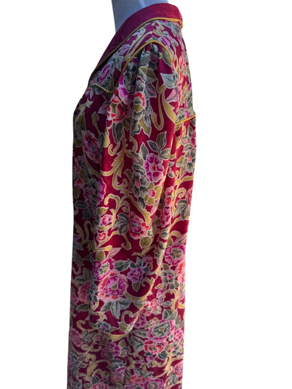 Christian Dior Loungewear Nightgown Kaftan Floral Satin Pockets Vintage Sz L - Picture 8 of 11